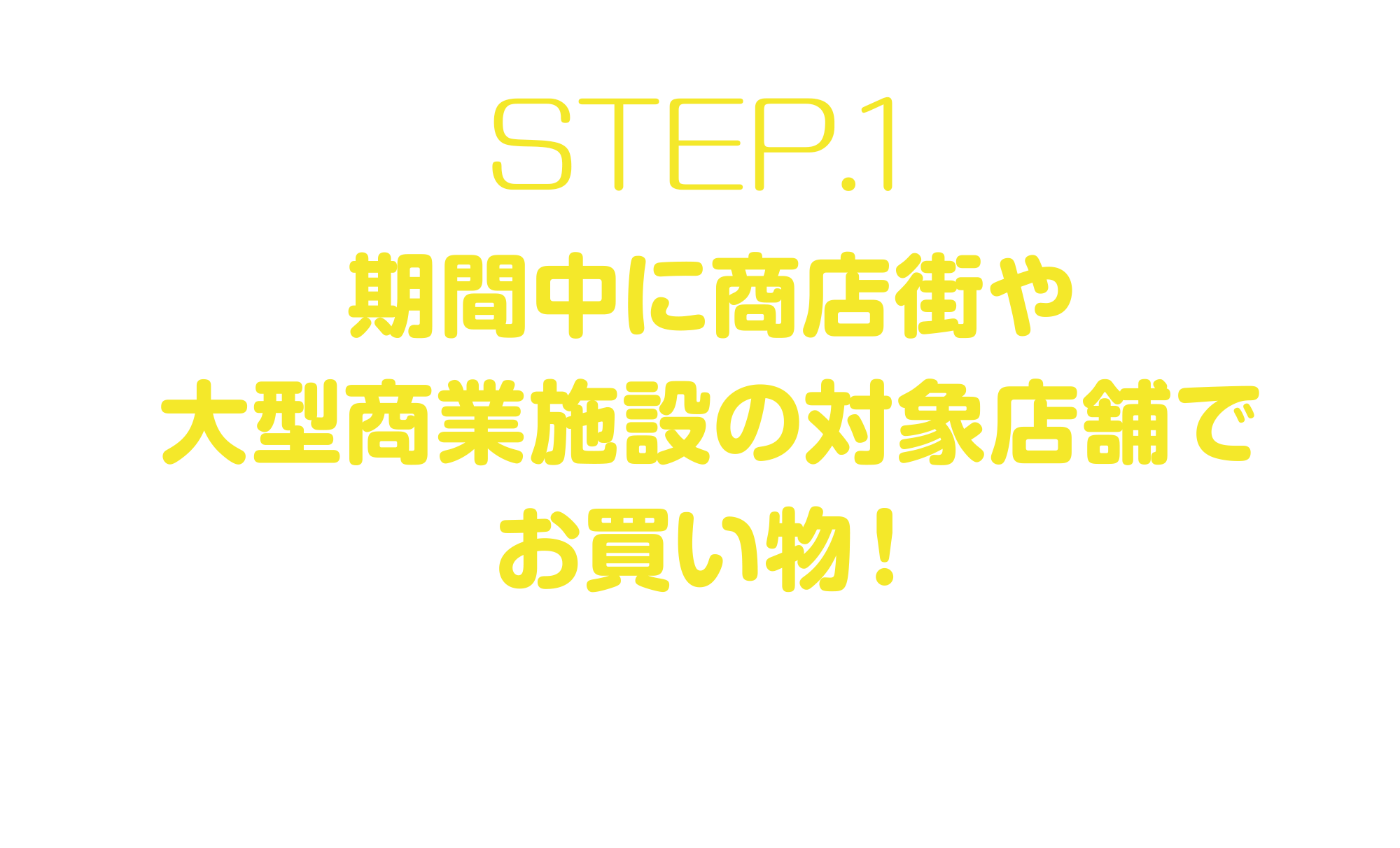 
STEP.1
期間中に商店街や大型商業施設の対象店舗でお買い物！
※ヨドバシカメラ マルチメディア吉祥寺は対象外 
